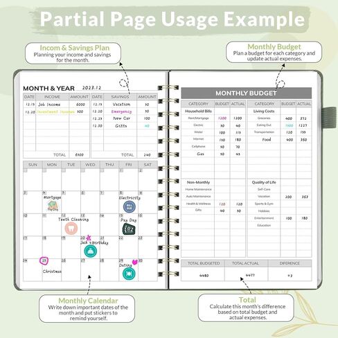 SKYDUE PU Budget Planner, A5 Budget Book, Monthly Bill Organizer with Pockets & 4Pcs Stickers, 12 Month Undated Financial Planner & Expense Tracker Notebook, Start Budgeting Anytime to Manage Money in Saudi Arabia