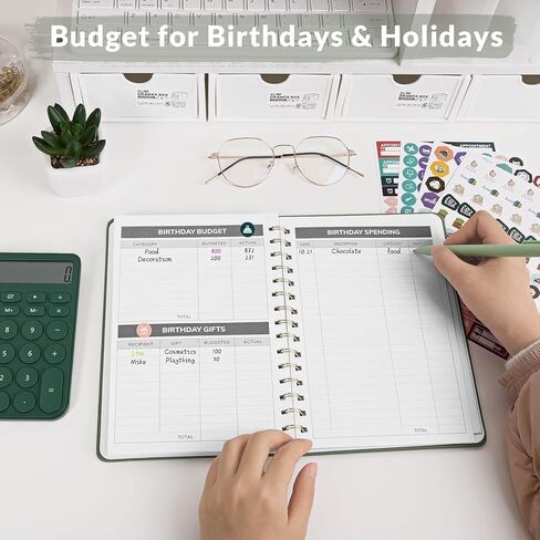 SKYDUE PU Budget Planner, A5 Budget Book, Monthly Bill Organizer with Pockets & 4Pcs Stickers, 12 Month Undated Financial Planner & Expense Tracker Notebook, Start Budgeting Anytime to Manage Money in Saudi Arabia