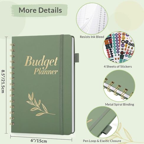 SKYDUE PU Budget Planner, A5 Budget Book, Monthly Bill Organizer with Pockets & 4Pcs Stickers, 12 Month Undated Financial Planner & Expense Tracker Notebook, Start Budgeting Anytime to Manage Money in Saudi Arabia