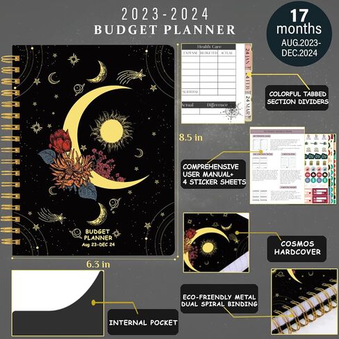 Budget Planner Budget Book 2024, 17-Month Bill Organizer from AUG. 2023 to DEC. 2024, Updated Financial Planner to Take Control of Your Money, 8.5" X 6.3", 4 Sets of Stickers in Saudi Arabia