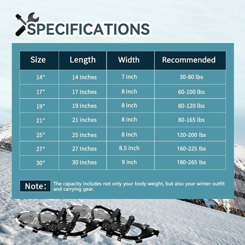 ALPS 14/17/21/25/30 Inch Lightweight Snowshoes for Women Men Youth, Light Weight Aluminum Alloy Terrain Snow Shoes with Free Carrying Tote Bag (Black, 22‘’) in Saudi Arabia