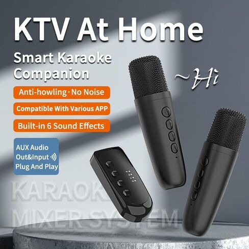 Wireless Microphones Karaoke Machine，Karaoke Companion，Karaoke Mixer System, Dual Handheld, Smart TV, PC, Speaker, Amplifier, Church, Wedding - Support AUX in/Out (White) in Saudi Arabia