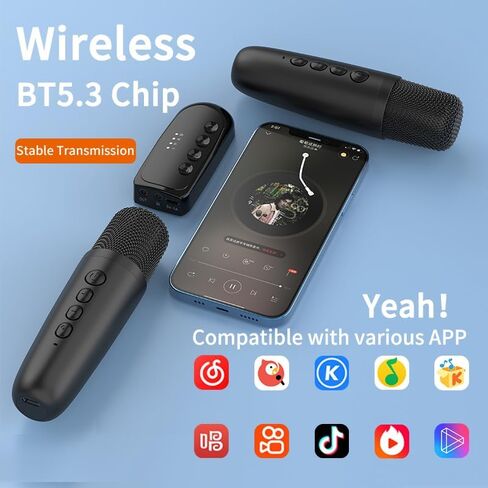 Wireless Microphones Karaoke Machine，Karaoke Companion，Karaoke Mixer System, Dual Handheld, Smart TV, PC, Speaker, Amplifier, Church, Wedding - Support AUX in/Out (White) in Saudi Arabia
