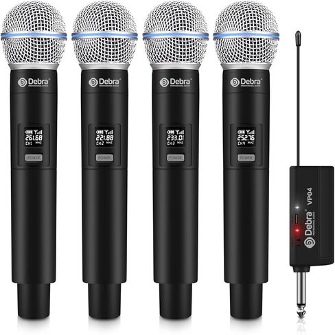 D Debra Wireless Microphone System Audio Dual Cordless Dynamic Handheld Mic with Rechargeable Receiver, for Karaoke Singing, Wedding, DJ, Party, Speech, Church, Class Use, 200ft (VP-04) in Kuwait