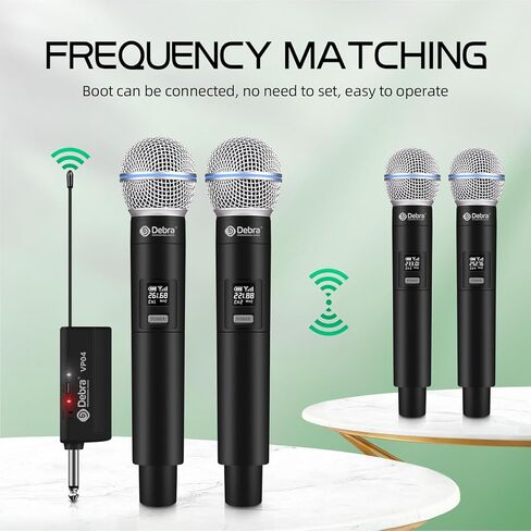 D Debra Wireless Microphone System Audio Dual Cordless Dynamic Handheld Mic with Rechargeable Receiver, for Karaoke Singing, Wedding, DJ, Party, Speech, Church, Class Use, 200ft (VP-04) in Kuwait