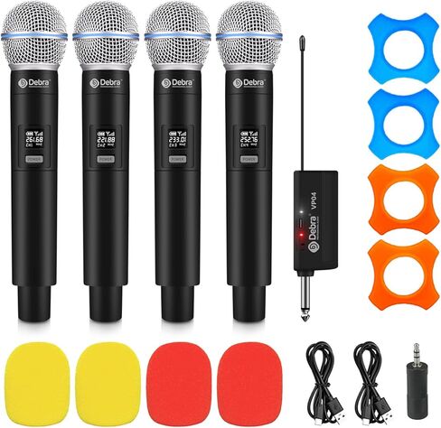 D Debra Wireless Microphone System Audio Dual Cordless Dynamic Handheld Mic with Rechargeable Receiver, for Karaoke Singing, Wedding, DJ, Party, Speech, Church, Class Use, 200ft (VP-04) in Kuwait