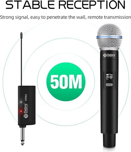 D Debra Wireless Microphone System Audio Dual Cordless Dynamic Handheld Mic with Rechargeable Receiver, for Karaoke Singing, Wedding, DJ, Party, Speech, Church, Class Use, 200ft (VP-04) in Kuwait