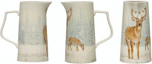 Creative Co-Op Stoneware Pitcher with Deer, Multicolor in Saudi Arabia