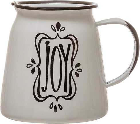 Creative Co-Op 5-1/2"L x 4-3/4"W x 5-1/4"H 16 oz. Enameled Metal Pitcher Joy, White w/Black Rim © in Saudi Arabia