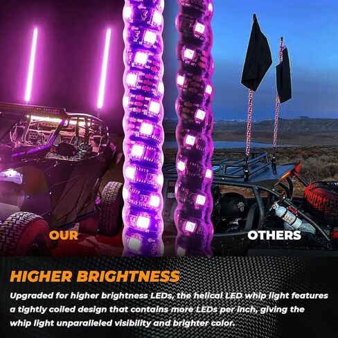 omotor 2 قطعة 3FT أضواء السوط الدهون و 8 القرون RGB مجموعة أضواء الصخور مع بلوتوث وجهاز التحكم عن بعد 360 درجة دوامة مطاردة الطرق الوعرة تحذير مضاءة هوائي LED السياط in Kuwait