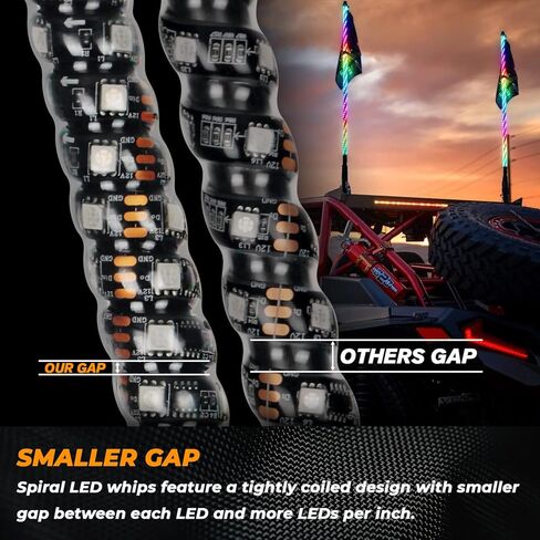 omotor 2 قطعة 3FT أضواء السوط الدهون و 8 القرون RGB مجموعة أضواء الصخور مع بلوتوث وجهاز التحكم عن بعد 360 درجة دوامة مطاردة الطرق الوعرة تحذير مضاءة هوائي LED السياط in Kuwait