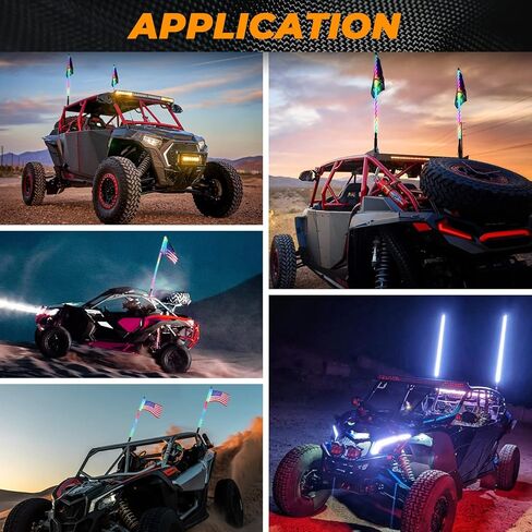 omotor 2 قطعة 3FT أضواء السوط الدهون و 8 القرون RGB مجموعة أضواء الصخور مع بلوتوث وجهاز التحكم عن بعد 360 درجة دوامة مطاردة الطرق الوعرة تحذير مضاءة هوائي LED السياط in Kuwait