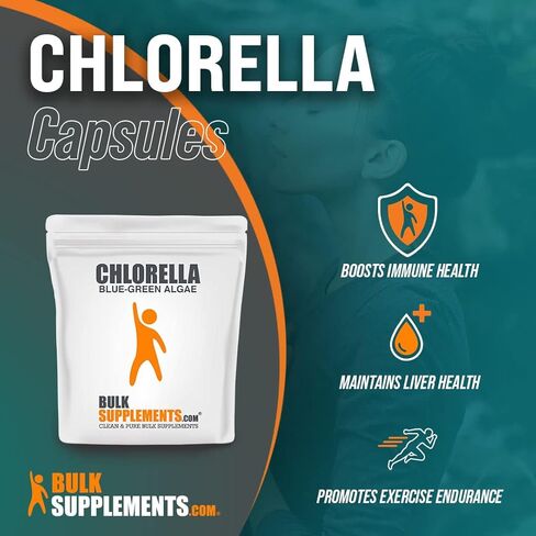 BULKSUPPLEMENTS.COM كبسولات الكلوريلا - الأطعمة الخضراء الفائقة - المكملات الغذائية الخضراء - كبسولات الكلوروفيل - حبوب الكلوريلا - 6 كبسولات لكل وجبة، جدار الخلية المكسور (300 كبسولة) in Kuwait