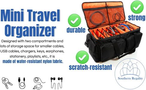 Southern Regality | Cable Organizer Bag with Separate Cord Case | Padded Adjustable Nylon Zipper Bag for Cables – with 4 Adjustable Compartments | Multiple Pockets for Separating Small Items in Saudi Arabia