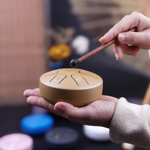 Eavnbaek الصلب اللسان طبل 3.8 بوصة 6 ملاحظة صغيرة Handpan طبل أداة قرع، الصلب اليد طبل الصوت شفاء الصلب طبل عدة، للتخييم التأمل حفلة اليوغا زن (الوردي) in Kuwait