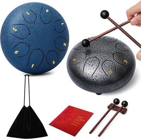 2 Pcs Tongue Drum 6 Inch 8 Notes Steel Hand Drum with Bag Chakra Tank Drum C Key Metal Drum with Travel Bag Music Book Drumsticks and Mallet for Yoga Camping Singing Meditation in Saudi Arabia