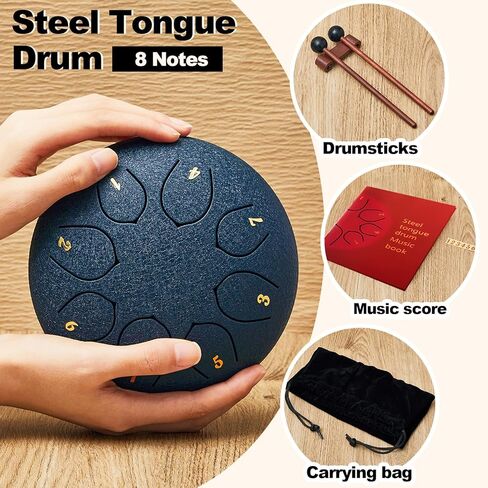 2 Pcs Tongue Drum 6 Inch 8 Notes Steel Hand Drum with Bag Chakra Tank Drum C Key Metal Drum with Travel Bag Music Book Drumsticks and Mallet for Yoga Camping Singing Meditation in Saudi Arabia