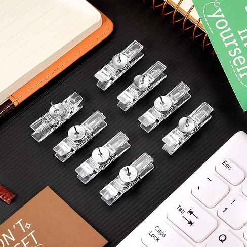 32 Pieces Reusable Push Pin Clips Photo Clips, Mini Transparent Plastic Tacks Thumbtacks Clothespins Decorative Craft Paper Clips for Cork Boards Wall Artworks Notes Photos Craft Accessories, Clear in Saudi Arabia