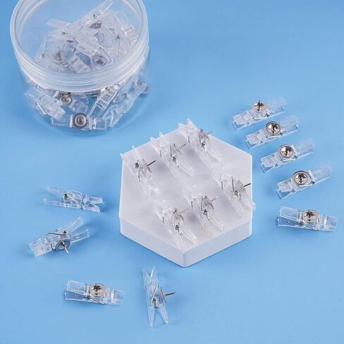 32 Pieces Reusable Push Pin Clips Photo Clips, Mini Transparent Plastic Tacks Thumbtacks Clothespins Decorative Craft Paper Clips for Cork Boards Wall Artworks Notes Photos Craft Accessories, Clear in Saudi Arabia