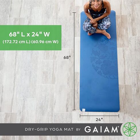 سجادة اليوغا Gaiam Dry-Grip - بساط للتمارين واللياقة البدنية بسمك 5 مم لليوجا القياسية أو الساخنة، والبيلاتس والتدريبات الأرضية - دعم مبطن، معطف غير قابل للانزلاق - 68 × 24 بوصة in Kuwait