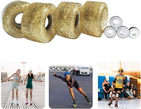 TUCANA 8 Pack Luminous Roller Skate Wheels (32 X 58 mm) for Indoor or Outdoor Double Row Skating, TPU Roller Skating Replacement Accessories (gold) in Saudi Arabia