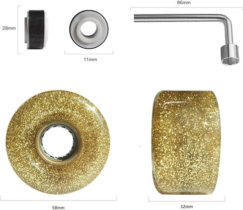 TUCANA 8 Pack Luminous Roller Skate Wheels (32 X 58 mm) for Indoor or Outdoor Double Row Skating, TPU Roller Skating Replacement Accessories (gold) in Saudi Arabia