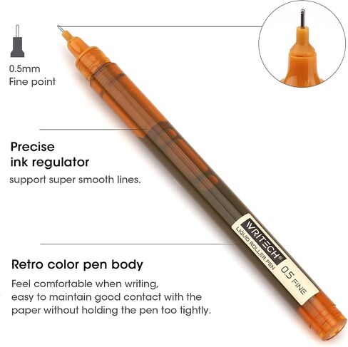 WRITECH Rolling Ball Pens Quick Dry Ink 0.5 mm Extra Fine Point Pens 10 Pcs Liquid Ink Pen Rollerball Pens Vintage Color in Saudi Arabia