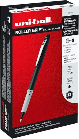 Uniball Roller Grip 12 عبوة باللون الأسود، أقلام رولربال متوسطة الحجم 0.7 مم، جرب أقلام الجل، الأقلام الملونة، اللوازم المكتبية، الأقلام الملونة، أقلام حبر جاف زرقاء، أقلام كتابة ناعمة ذات نقاط دقيقة in Kuwait