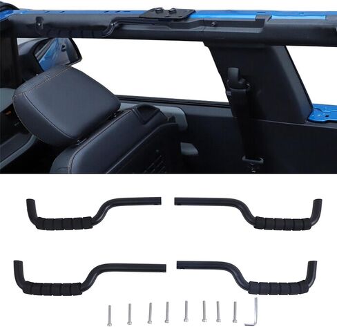4PCS Front and Rear Roll Bar Grab Handles Compatible with Ford Bronco 2 and 4 Door 2021 2022 Black in Saudi Arabia