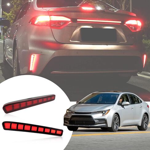 BINQIGOO Full LED Rear Reflector Fog DRL Kit for Toyota Corolla 2021-2023 L LE XLE, Function as Dynamic Sequential Turn Signal Lights，Daytime Running Light Kit (REAR REFLECTOR RED) in Saudi Arabia