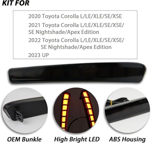 BINQIGOO Full LED Rear Reflector Fog DRL Kit for Toyota Corolla 2021-2023 L LE XLE, Function as Dynamic Sequential Turn Signal Lights，Daytime Running Light Kit (REAR REFLECTOR RED) in Saudi Arabia
