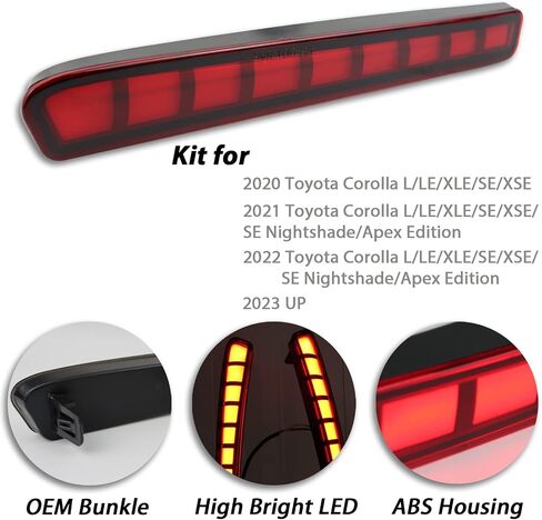 BINQIGOO Full LED Rear Reflector Fog DRL Kit for Toyota Corolla 2021-2023 L LE XLE, Function as Dynamic Sequential Turn Signal Lights，Daytime Running Light Kit (REAR REFLECTOR RED) in Saudi Arabia