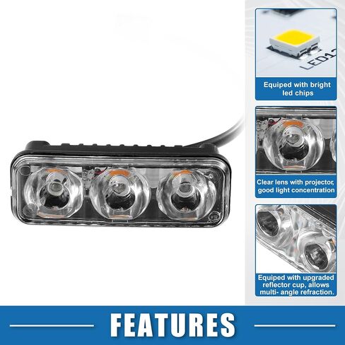 شريط إضاءة LED للسيارة يعمل أثناء النهار مقاس 3.4 بوصة، شبكة ممتصة للصدمات، مصباح إشارة الانعطاف للقيادة على الطرق الوعرة، ضوء عمل مقاوم للماء، ضوء كهرماني أبيض، ألومنيوم أسود (مجموعة من 2) in Kuwait