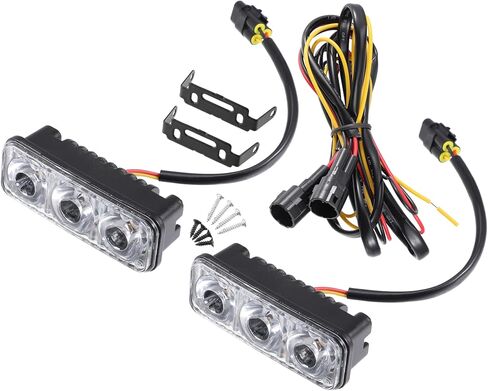 شريط إضاءة LED للسيارة يعمل أثناء النهار مقاس 3.4 بوصة، شبكة ممتصة للصدمات، مصباح إشارة الانعطاف للقيادة على الطرق الوعرة، ضوء عمل مقاوم للماء، ضوء كهرماني أبيض، ألومنيوم أسود (مجموعة من 2) in Kuwait