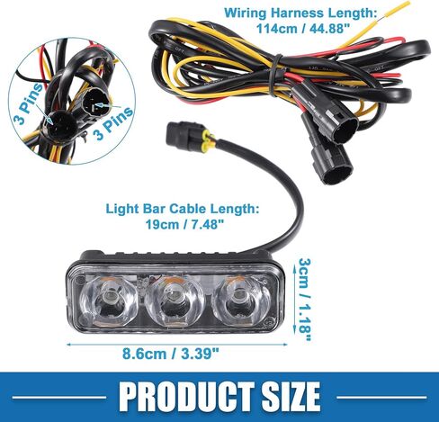 شريط إضاءة LED للسيارة يعمل أثناء النهار مقاس 3.4 بوصة، شبكة ممتصة للصدمات، مصباح إشارة الانعطاف للقيادة على الطرق الوعرة، ضوء عمل مقاوم للماء، ضوء كهرماني أبيض، ألومنيوم أسود (مجموعة من 2) in Kuwait
