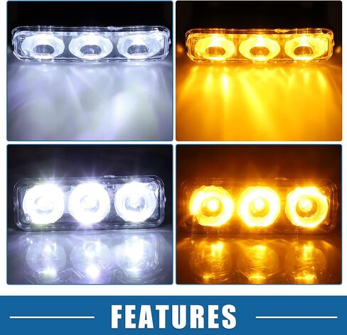 شريط إضاءة LED للسيارة يعمل أثناء النهار مقاس 3.4 بوصة، شبكة ممتصة للصدمات، مصباح إشارة الانعطاف للقيادة على الطرق الوعرة، ضوء عمل مقاوم للماء، ضوء كهرماني أبيض، ألومنيوم أسود (مجموعة من 2) in Kuwait