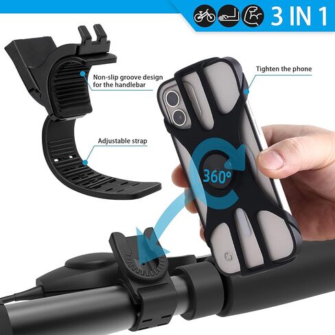 Running Phone Holder, 3 in 1 Cell Phone Holder Armband and Wristband Bike Phone Mount 360° Rotatable Running Armband for Running Hiking Biking Compatible with iPhone, 4.5''~7'' Smartphones - Black in Kuwait