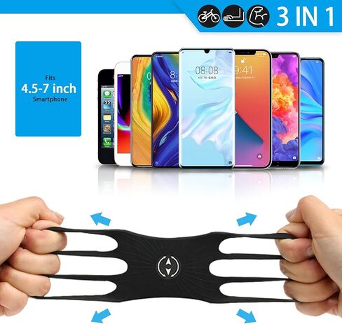 Running Phone Holder, 3 in 1 Cell Phone Holder Armband and Wristband Bike Phone Mount 360° Rotatable Running Armband for Running Hiking Biking Compatible with iPhone, 4.5''~7'' Smartphones - Black in Kuwait