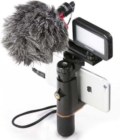 Smartphone Video Rig, Cell Phone Video Recording Kit Vlogging Stabilizer Equipment with Cardioid Microphone,Selfie LED Light, Solid Aluminum Cold Shoe Extension Bar Compatible with iPhone Smartphones in Saudi Arabia