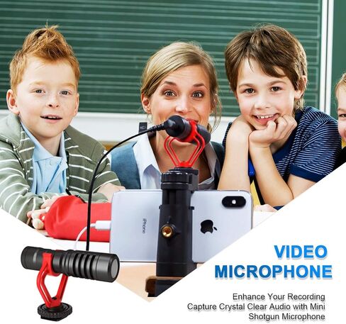 Smartphone Video Rig, Cell Phone Video Recording Kit Vlogging Stabilizer Equipment with Cardioid Microphone,Selfie LED Light, Solid Aluminum Cold Shoe Extension Bar Compatible with iPhone Smartphones in Saudi Arabia
