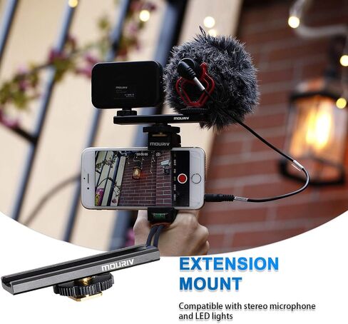 Smartphone Video Rig, Cell Phone Video Recording Kit Vlogging Stabilizer Equipment with Cardioid Microphone,Selfie LED Light, Solid Aluminum Cold Shoe Extension Bar Compatible with iPhone Smartphones in Saudi Arabia