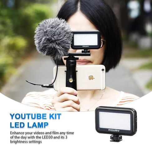 Smartphone Video Rig, Cell Phone Video Recording Kit Vlogging Stabilizer Equipment with Cardioid Microphone,Selfie LED Light, Solid Aluminum Cold Shoe Extension Bar Compatible with iPhone Smartphones in Saudi Arabia