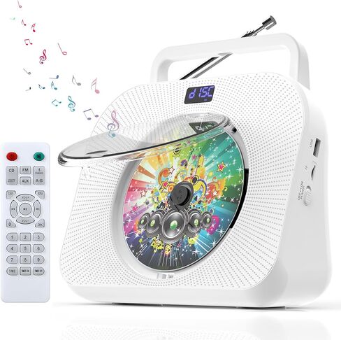 CD Player with Bluetooth，Double HiFi Sound Speakers，Sleep Mode,Desktop CD Music Players,Support AUX/USB/Headphone Jack/Music Fiber Optics/FM Radio Boombox for Home,Office(White) in Kuwait