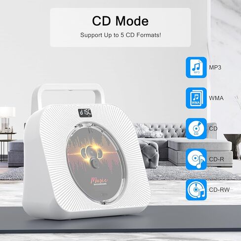 CD Player with Bluetooth，Double HiFi Sound Speakers，Sleep Mode,Desktop CD Music Players,Support AUX/USB/Headphone Jack/Music Fiber Optics/FM Radio Boombox for Home,Office(White) in Kuwait