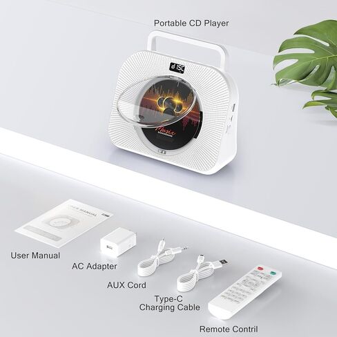 CD Player with Bluetooth，Double HiFi Sound Speakers，Sleep Mode,Desktop CD Music Players,Support AUX/USB/Headphone Jack/Music Fiber Optics/FM Radio Boombox for Home,Office(White) in Kuwait