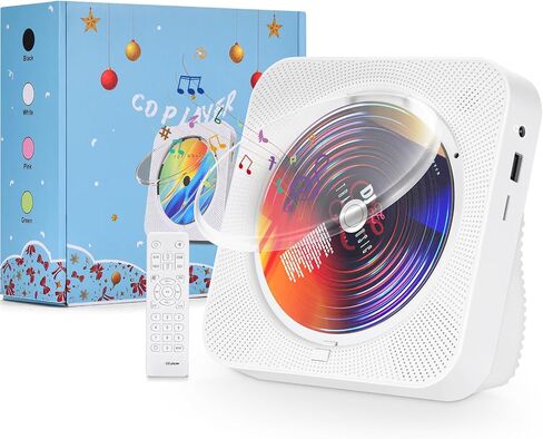 AONCO Portable CD Player,Bluetooth Wall-Mounted CD Music Player Home Audio Speaker,with Remote Control FM Radio Built-in HiFi Speaker,MP3 Headphone Jack Aux Out,White in Saudi Arabia