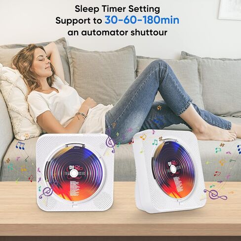 AONCO Portable CD Player,Bluetooth Wall-Mounted CD Music Player Home Audio Speaker,with Remote Control FM Radio Built-in HiFi Speaker,MP3 Headphone Jack Aux Out,White in Saudi Arabia