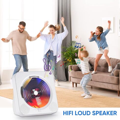 AONCO Portable CD Player,Bluetooth Wall-Mounted CD Music Player Home Audio Speaker,with Remote Control FM Radio Built-in HiFi Speaker,MP3 Headphone Jack Aux Out,White in Saudi Arabia