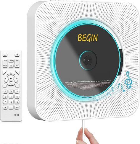 AONCO Portable CD Player,Bluetooth Wall-Mounted CD Music Player Home Audio Speaker,with Remote Control FM Radio Built-in HiFi Speaker,MP3 Headphone Jack Aux Out,White in Saudi Arabia