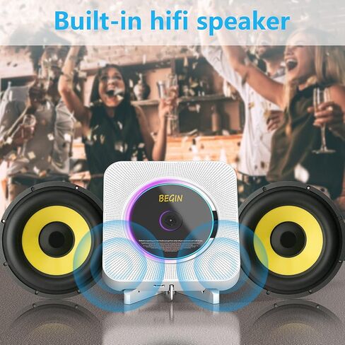 AONCO Portable CD Player,Bluetooth Wall-Mounted CD Music Player Home Audio Speaker,with Remote Control FM Radio Built-in HiFi Speaker,MP3 Headphone Jack Aux Out,White in Saudi Arabia